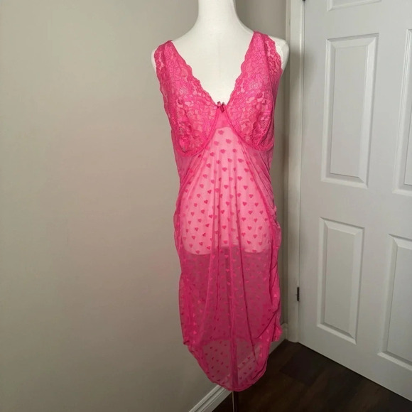 Dreamgirl  heart print underwire sheer slip dress 3X coquette Barbie - Picture 2 of 6
